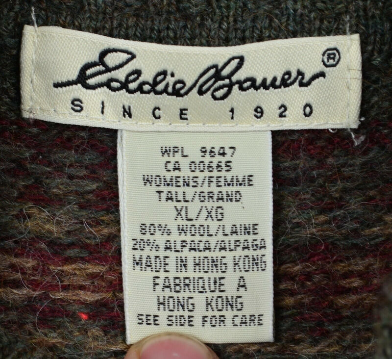 Eddie Bauer Women's XL Tall Wool Alpaca Blend Fair Isle Turtleneck Sweater