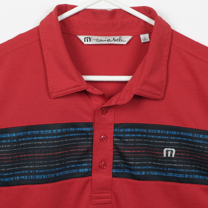 Travis Mathew Men's Large Red Striped Polyester Wicking Golf Polo Shirt Tecate