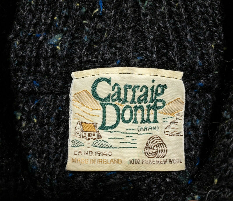 Carraig Donn Adult Medium Cable-Knit 1/4 Zip Gray Speckled Irish Aran Sweater