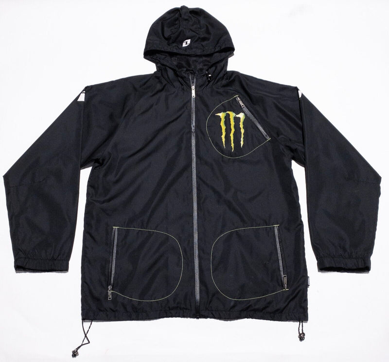 Monster Energy Jacket Men's Large One Industries Hooded Black Army Windbreaker