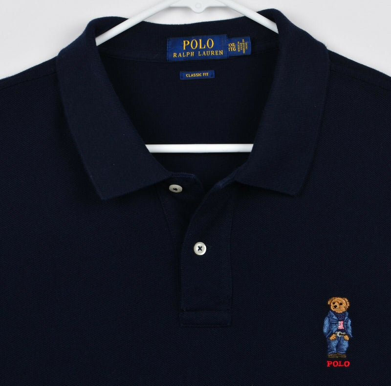 Polo Ralph Lauren Polo Bear Men's 2XL Classic Fit Navy Blue USA Flag Polo Shirt