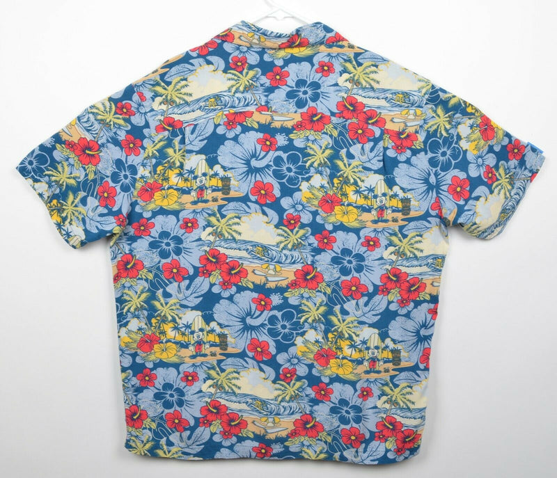 Disney Parks Men's Sz Medium Mickey Mouse Floral Blue Red Rayon Hawaiian Shirt