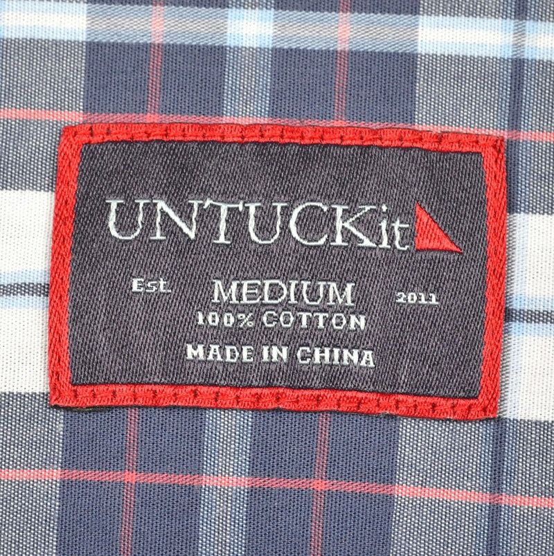 UNTUCKit Men's Sz Medium Navy Blue White Red Plaid Long Sleeve Shirt
