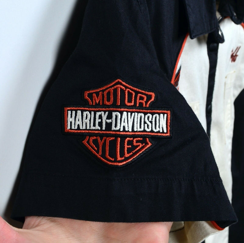 Harley-Davidson Women's Large Staff Employee White Black Snap-Front Biker Shirt