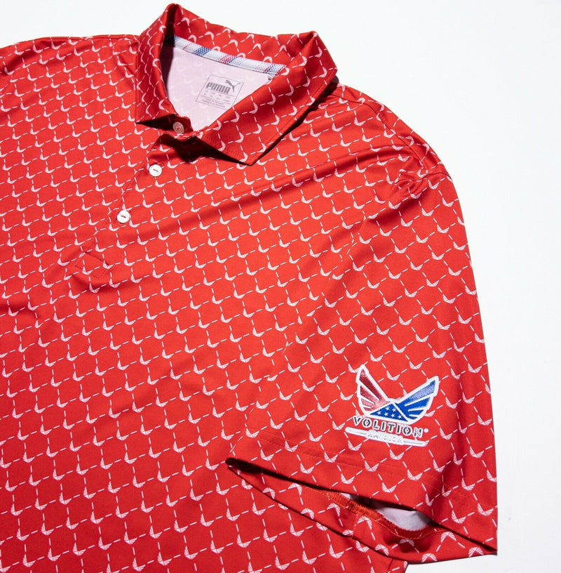 Puma Volition Polo Shirt XL Men's Golf Red Geometric Logo USA America Wicking
