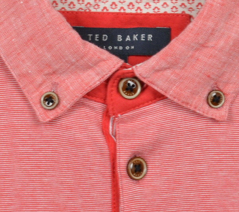 Ted Baker London Men's 5 Pink/Red Short Sleeve Button-Down Pocket Polo Shirt