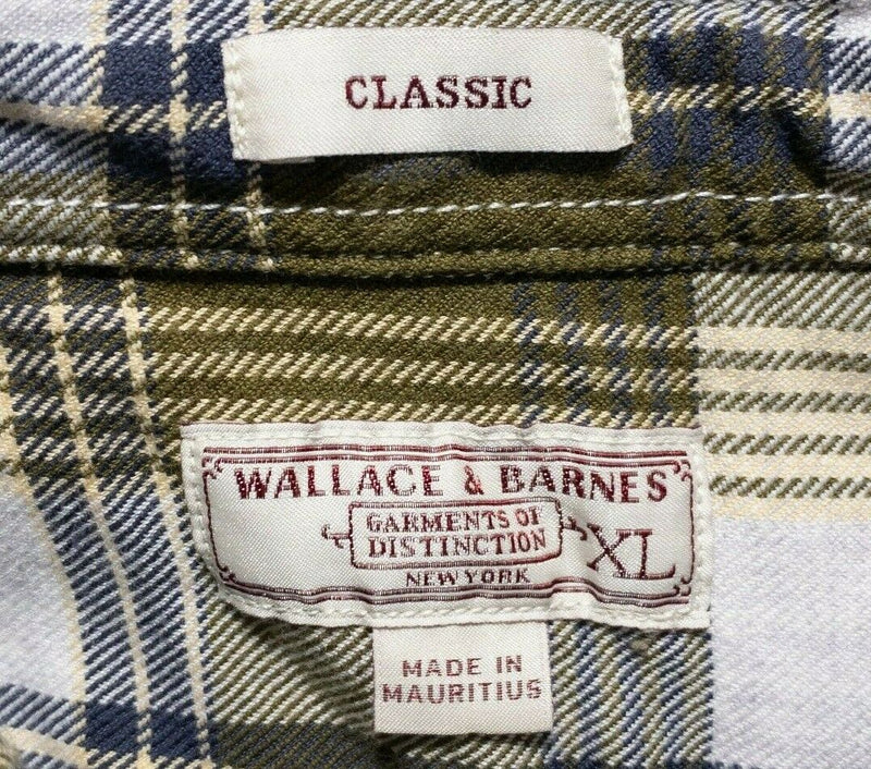 Wallace & Barnes Flannel Shirt XL Long Sleeve Olive Green Plaid Button-Front
