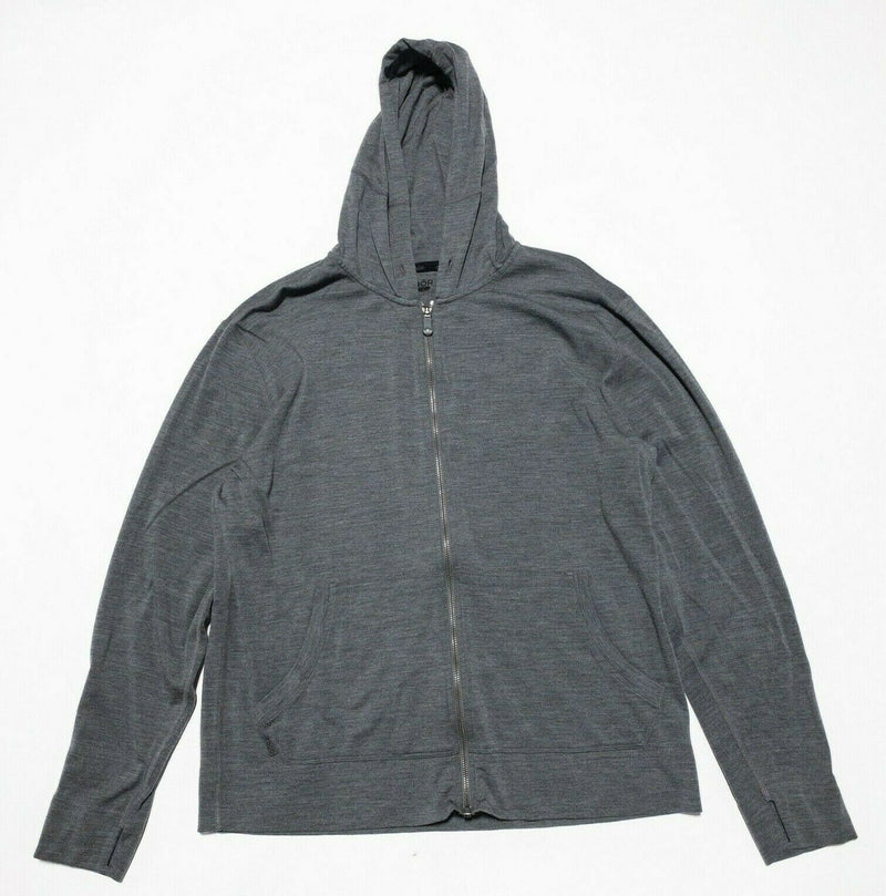 QOR Merino Wool Hoodie Jacket Full Zip Gray Hiking Outdoor Men's Large