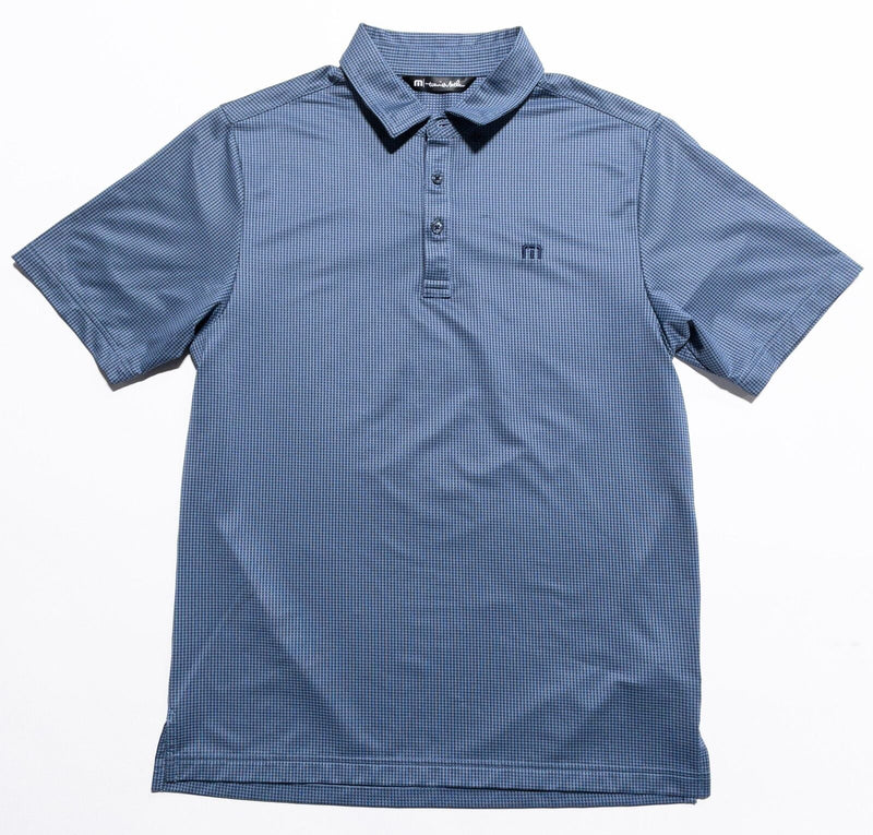 Travis Mathew Golf Polo Shirt Men's Small Blue Check Wicking Stretch Polyester