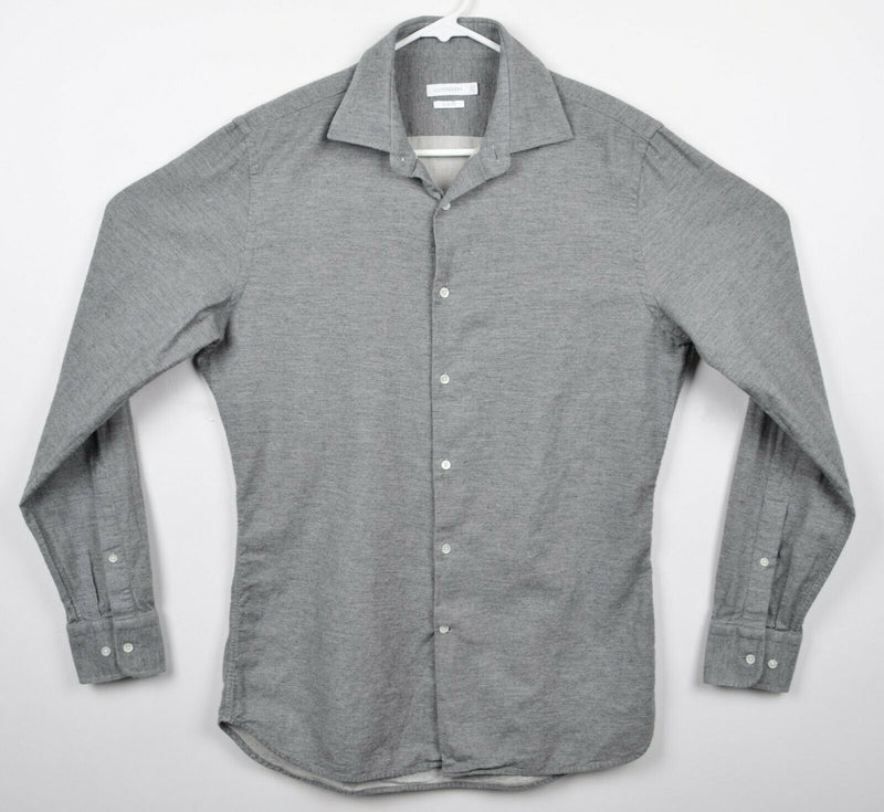 J. Lindeberg Men's 40 15-3/4 Slim (Medium) Gray Button-Front Flannel Shirt