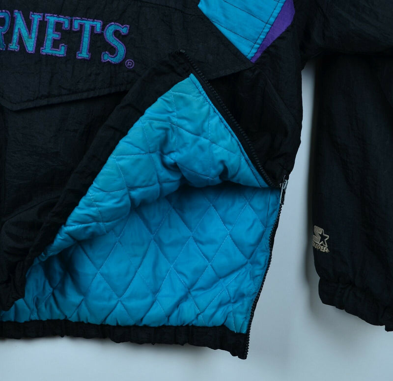 Vintage 90s Charlotte Hornets Men's Large Starter Puffer Anorak Hooded Jacket