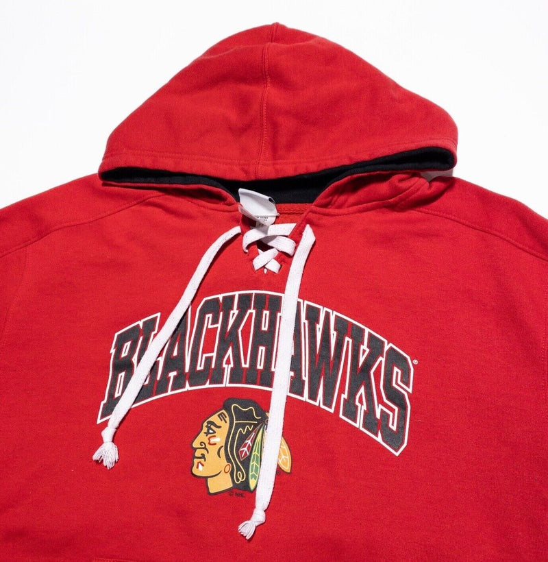 Chicago Blackhawks Hoodie Men's Large NHL Pullover Sweatshirt Lace-Up Red Hockey