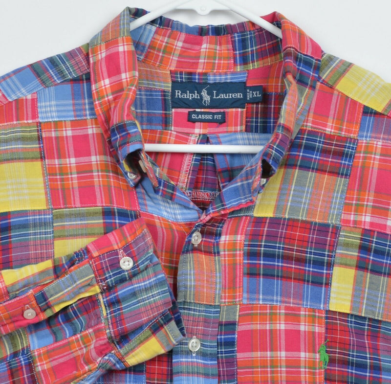 Polo Ralph Lauren Men's XL Classic Fit Patchwork Plaid Madras Button-Down Shirt