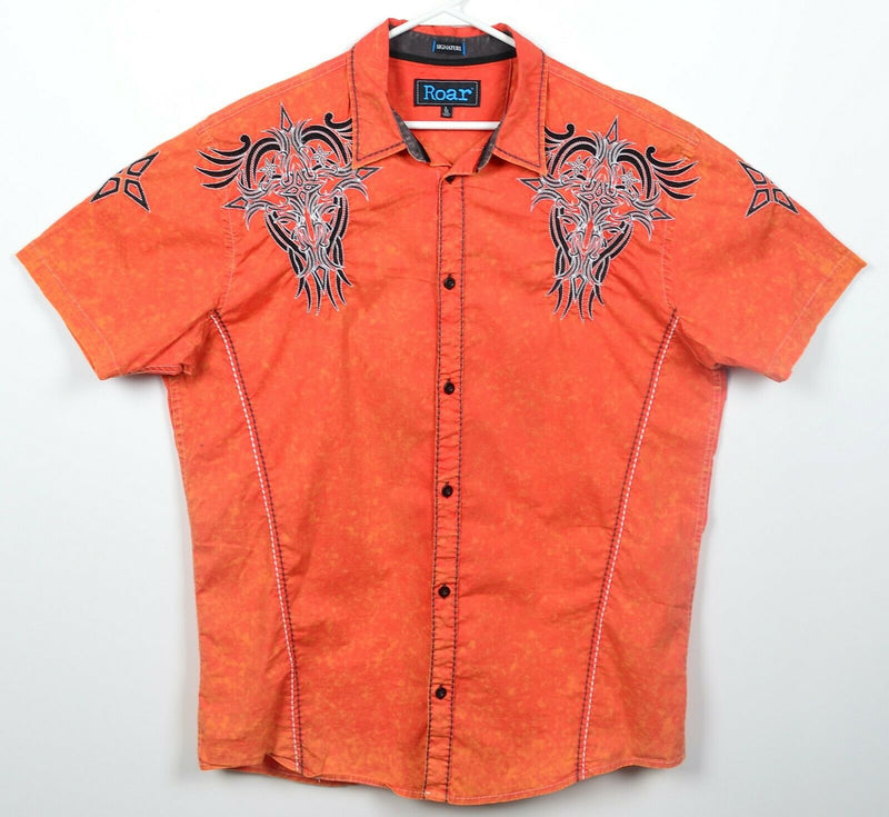 Roar Signature Men's 2XL Orange Tribal Distressed Cotton Spandex Blend Shirt