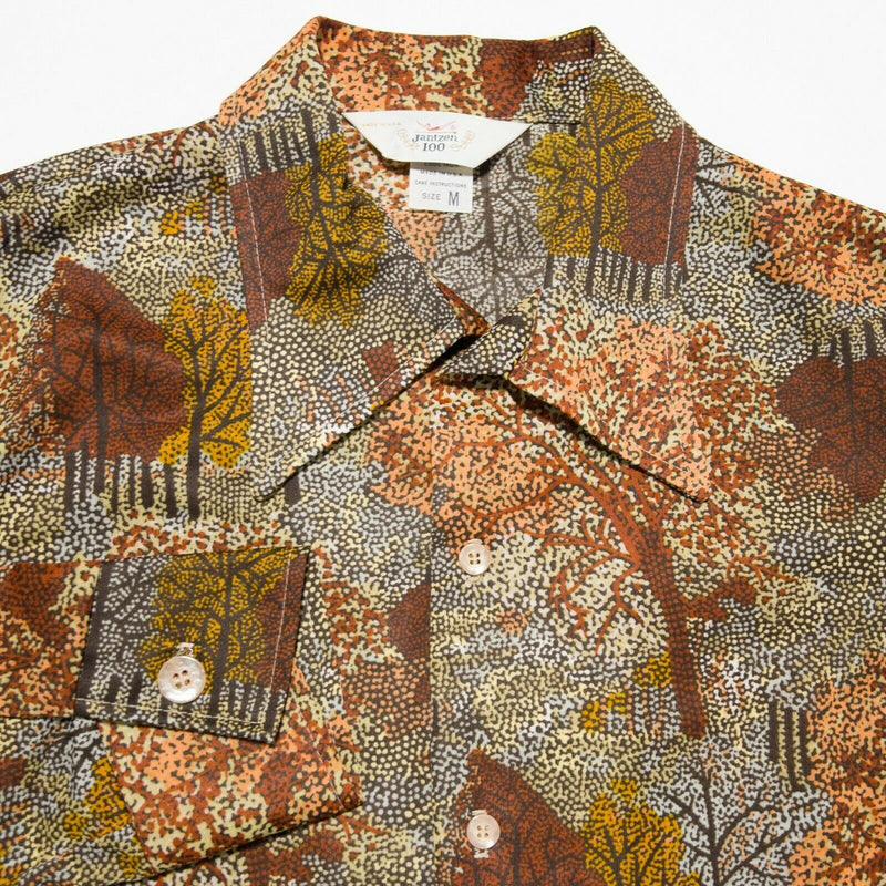 Vintage 70s Jantzen 100 Men Medium Fall Leaves Graphic Print Button-Front Shirt