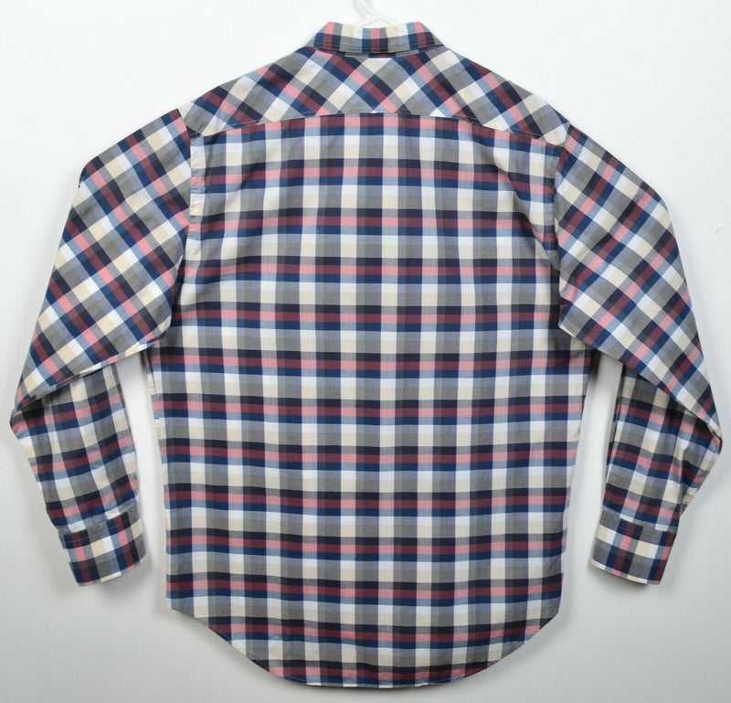 Billy Reid Men's Large Standard Cut Blue Red/Pink Cream Check Button-Front Shirt