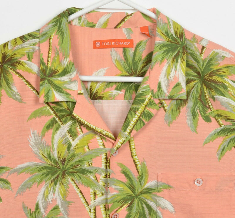 Tori Richard Men's XL Silk Blend Peach Pink Floral Palm Tree Hawaiian Camp Shirt