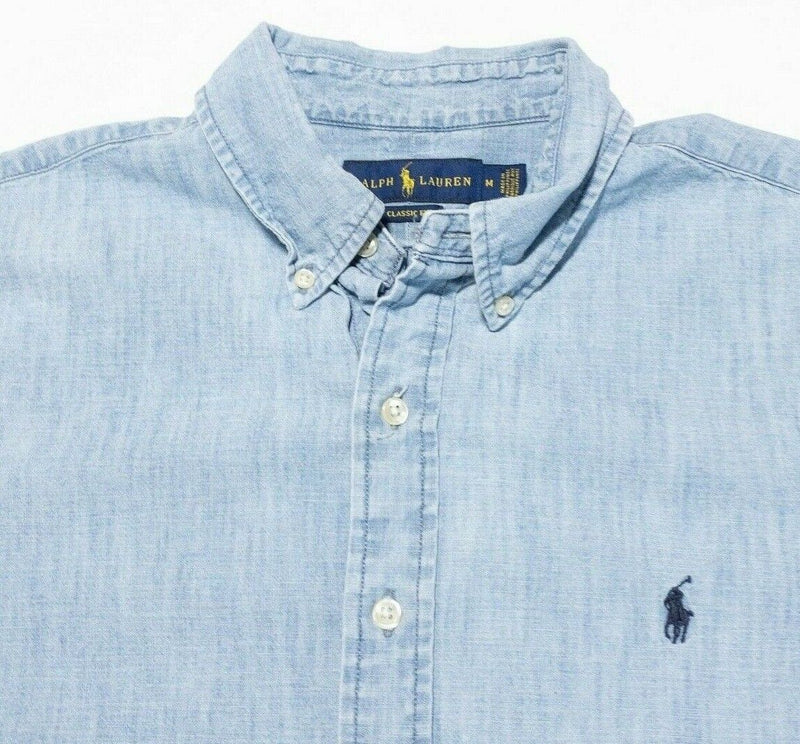 Polo Ralph Lauren Chambray Shirt Medium Classic Men's Indigo Blue Denim 90s