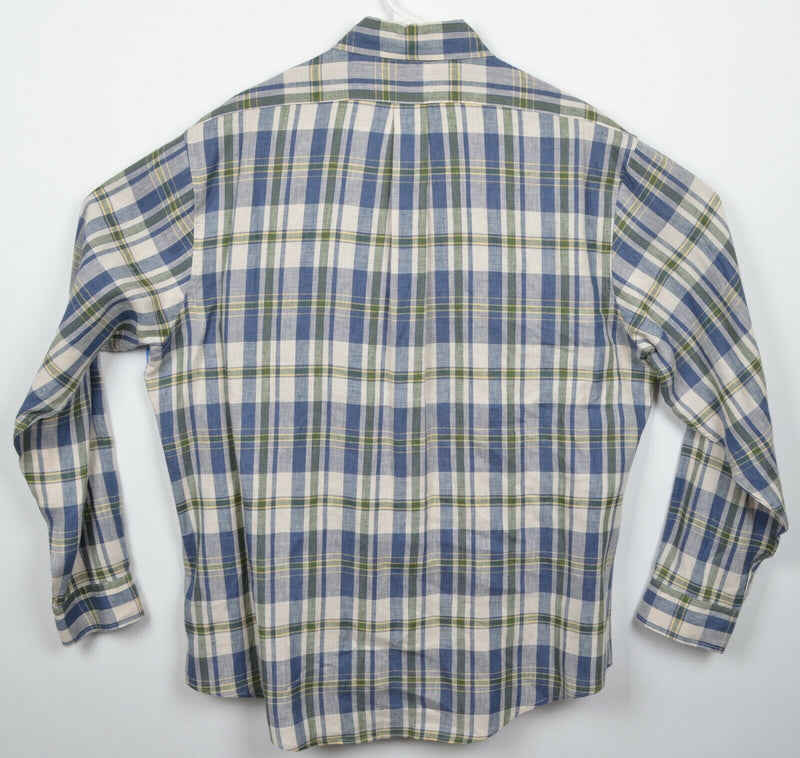 Brooks Brothers Men's XL Irish Linen Blue Green Plaid Regent Button-Down Shirt