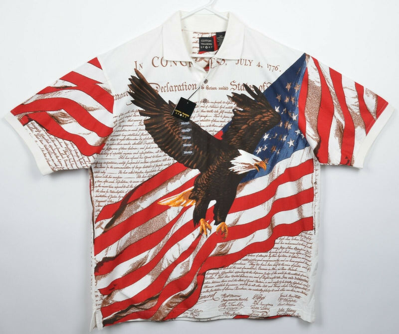 Cotton Traders Men's XL Flag Bald Eagle Constitution 4th of July Polo Shirt