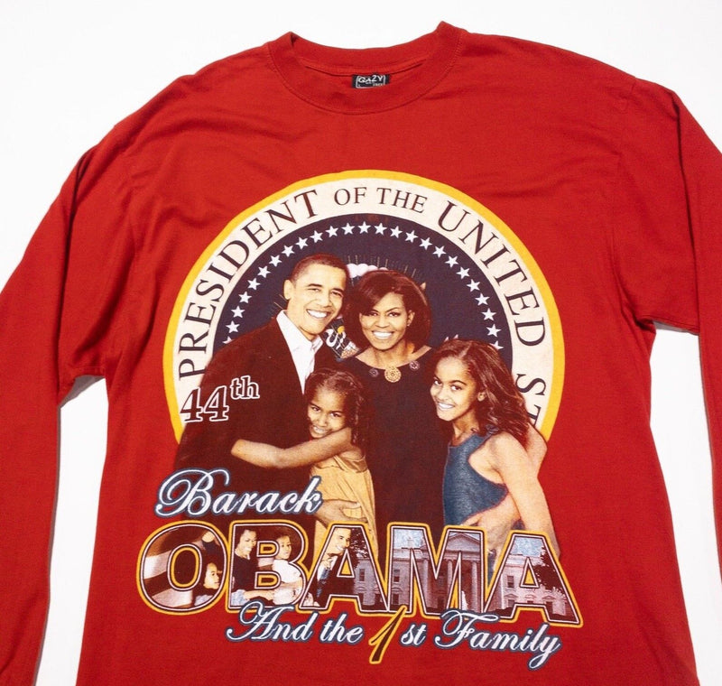 Obama Family T-Shirt Large Men's Vintage Y2K Rap Tee Barack Red Long Sleeve