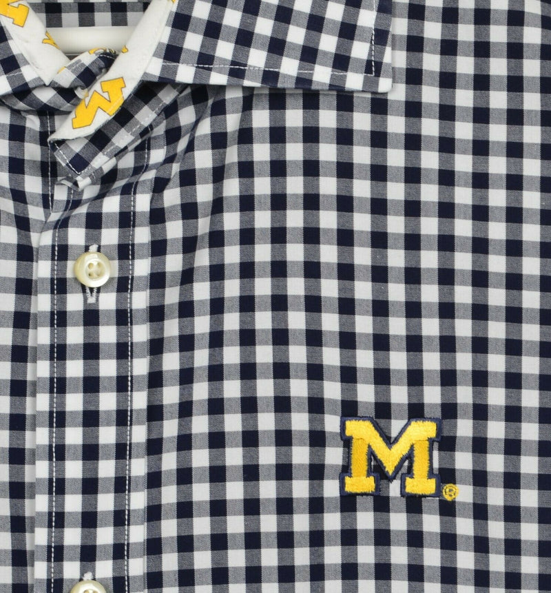 Michigan Wolverines Men's 2XL Thomas Dean Flip Cuff Gingham Check Button Shirt