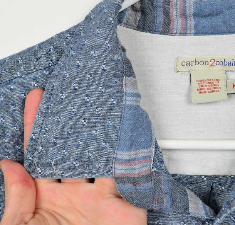 Carbon 2 Cobalt Men's Medium Flip Cuff Blue Chambray Polka Dot Flannel Shirt