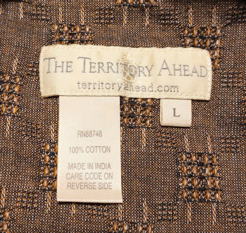 Territory Ahead Men's Large Shirt Brown Check Woven Short Sleeve Vintage 90s