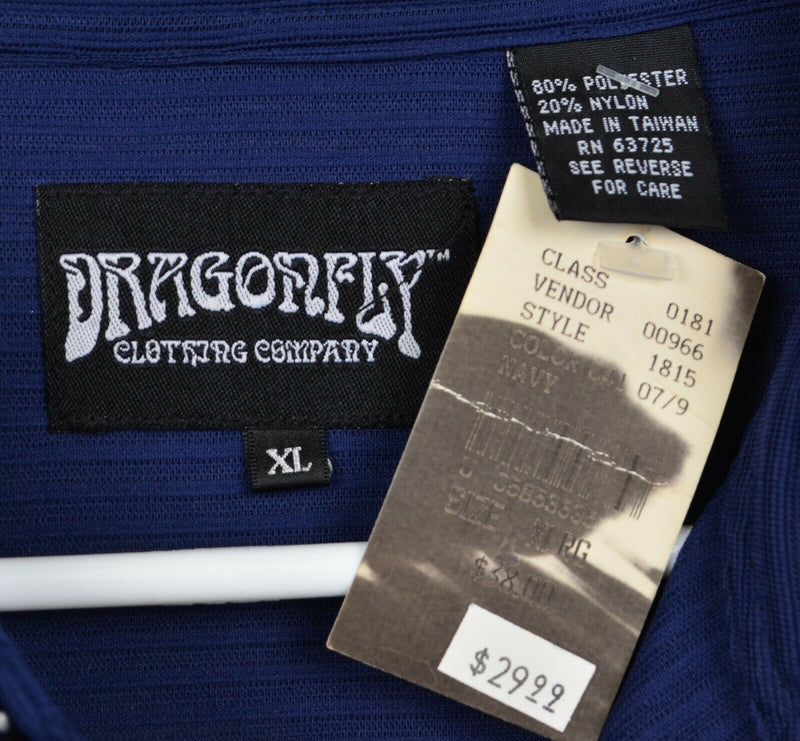 Vtg 90s Dragonfly Men's Sz XL Navy Blue Lightweight Mesh See-Thru Club Shirt