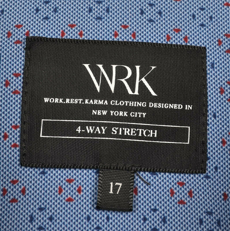 WRK Work Rest Karma Men's Sz 17 (XL) 4-Way Stretch Polyester Blue Diamond Shirt