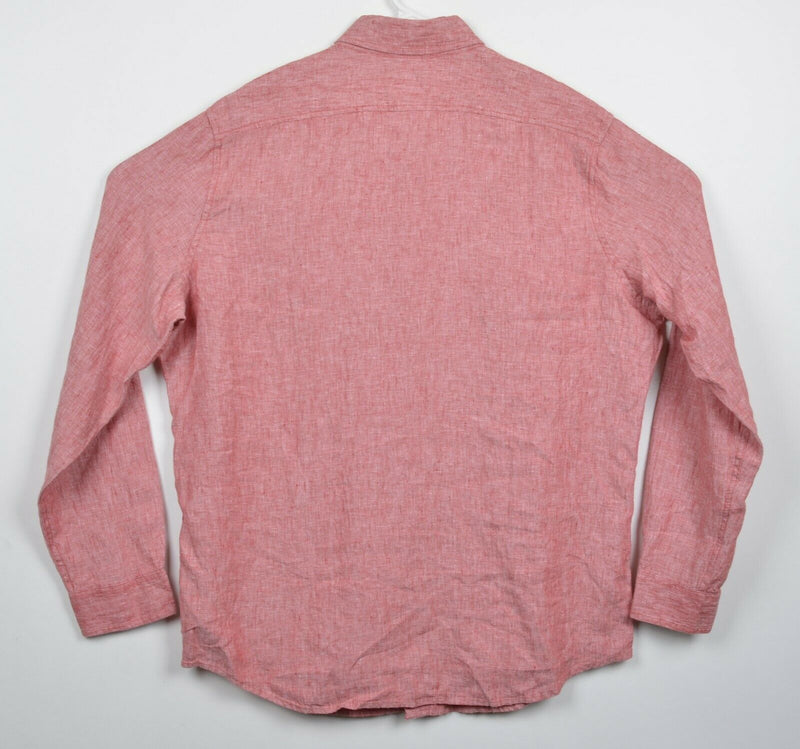 L.L. Bean Men's Large Regular Fit 100% Linen Pink Button-Front Shirt