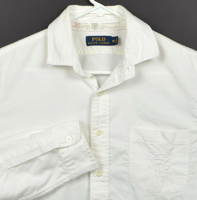 Polo Ralph Lauren Men's Sz Medium White PRL Embroidered Logo Button-Front Shirt