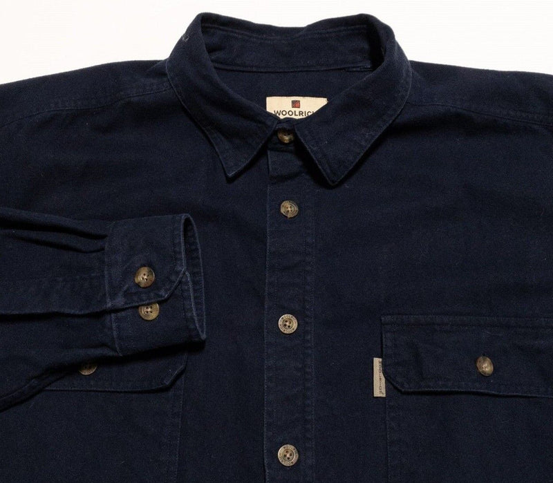 Woolrich Flannel Shirt Men's 2XL Long Sleeve Deep Navy Blue Heavy Button-Front