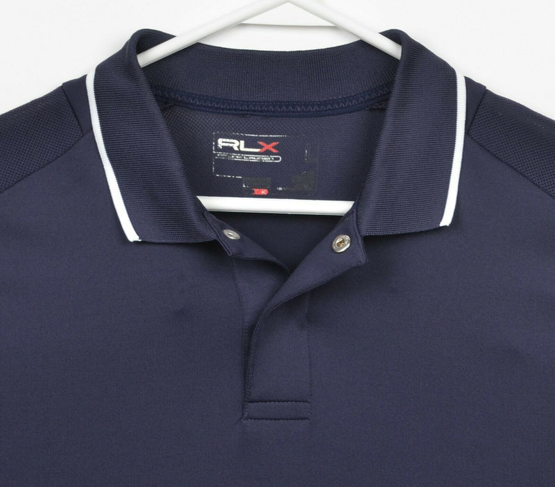 RLX Ralph Lauren Men's XL? Snap Collar Navy Blue Pony Golf Polo Shirt