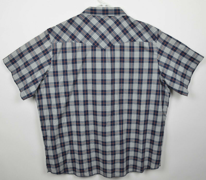 Wrangler Men's 3XLT Pearl Snap Navy Blue Gray Plaid Short Sleeve Western Shirt