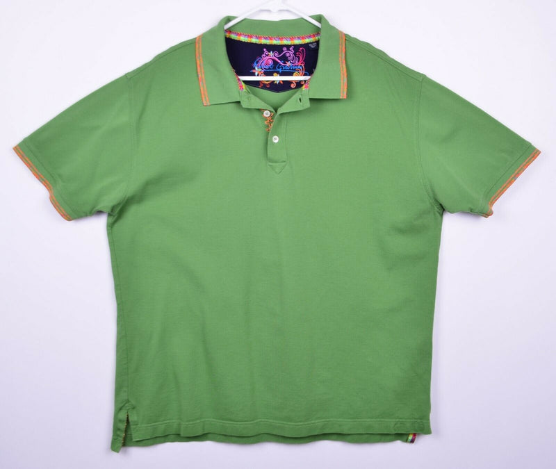 Robert Graham Men's Sz 2XL Embroidered Floral Paisley Solid Green Polo Shirt