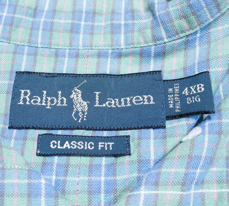 Polo Ralph Lauren 4XB Shirt Men's Big & Tall Classic Fit Green Blue Check Button