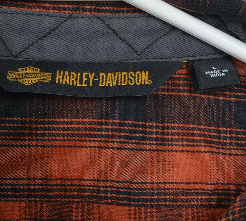 Harley-Davidson Women's Large Oak Leaf Orange Plaid Flannel Relaxed Fit Shirt