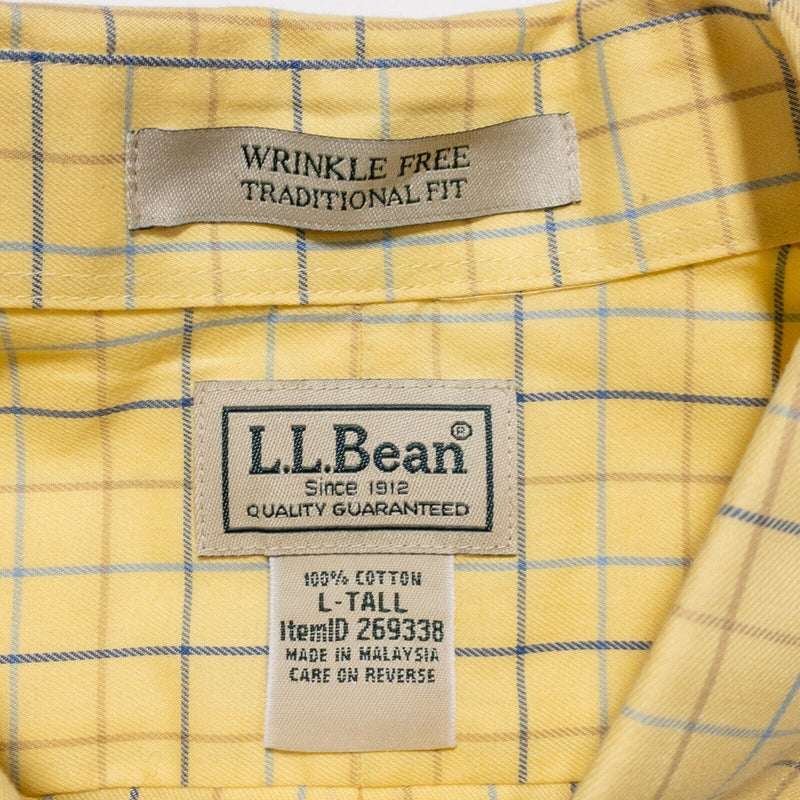 L.L. Bean Shirt LT Large Tall Men's Wrinkle-Free Twill Yellow Plaid Long Sleeve
