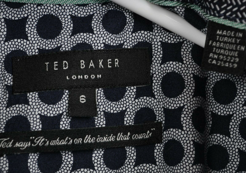 Ted Baker London Men's Sz 6 Floral Navy Blue Short Sleeve Button-Down Shirt