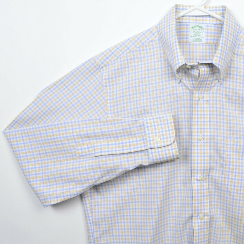 Brooks Brothers Men's 16-34 Blue Yellow Check Non-Iron Milano Button-Down Shirt