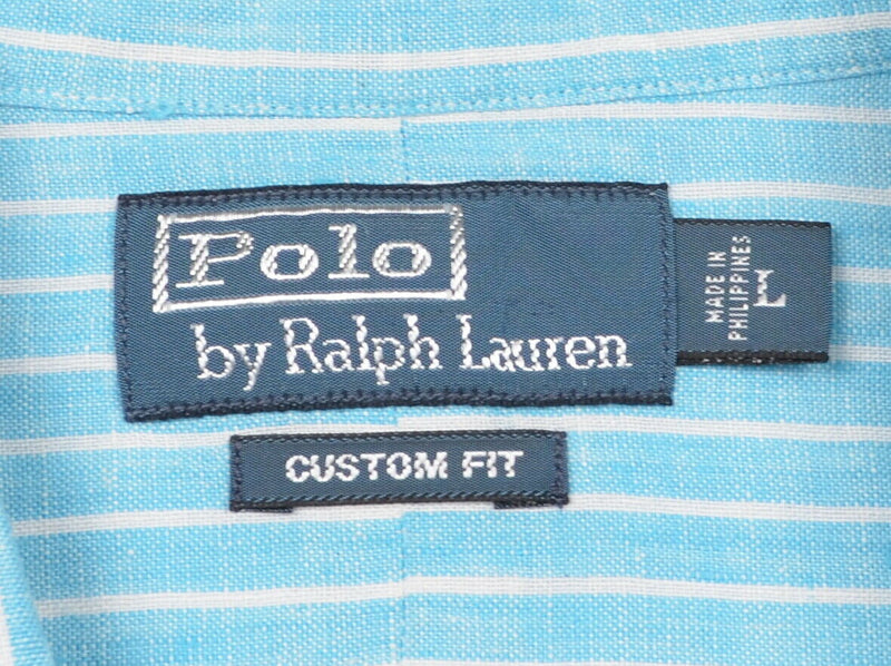 Polo Ralph Lauren Men's Large 100% Linen Aqua Blue Button-Front Shirt