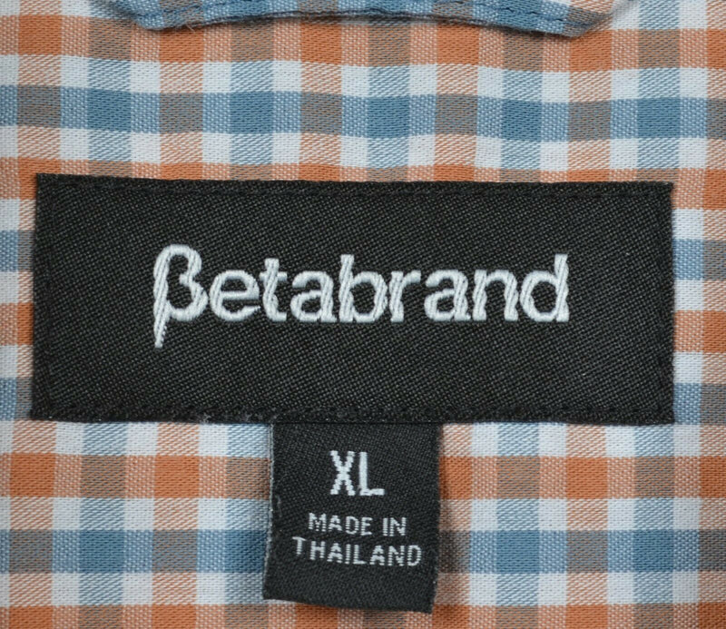 Betabrand Men's XL Orange Blue Check Cotton Poly Blend Wicking Button-Down Shirt