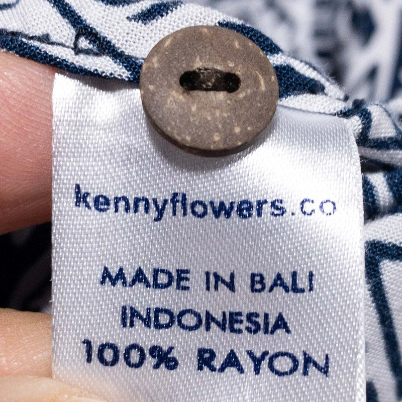 Kenny Flowers Hawaiian Shirt Men's Medium Rayon Limited Edition Palm Batik Blue