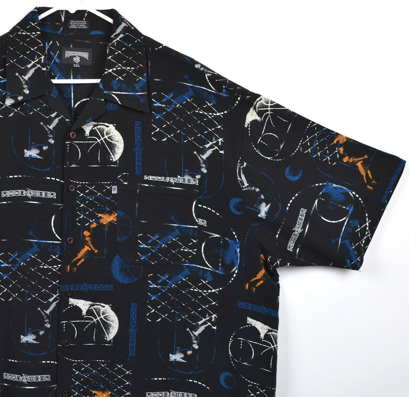 Vintage Rocawear Men's 2XL Basketball 100% Polyester Black Hawaiian Camp Shirt
