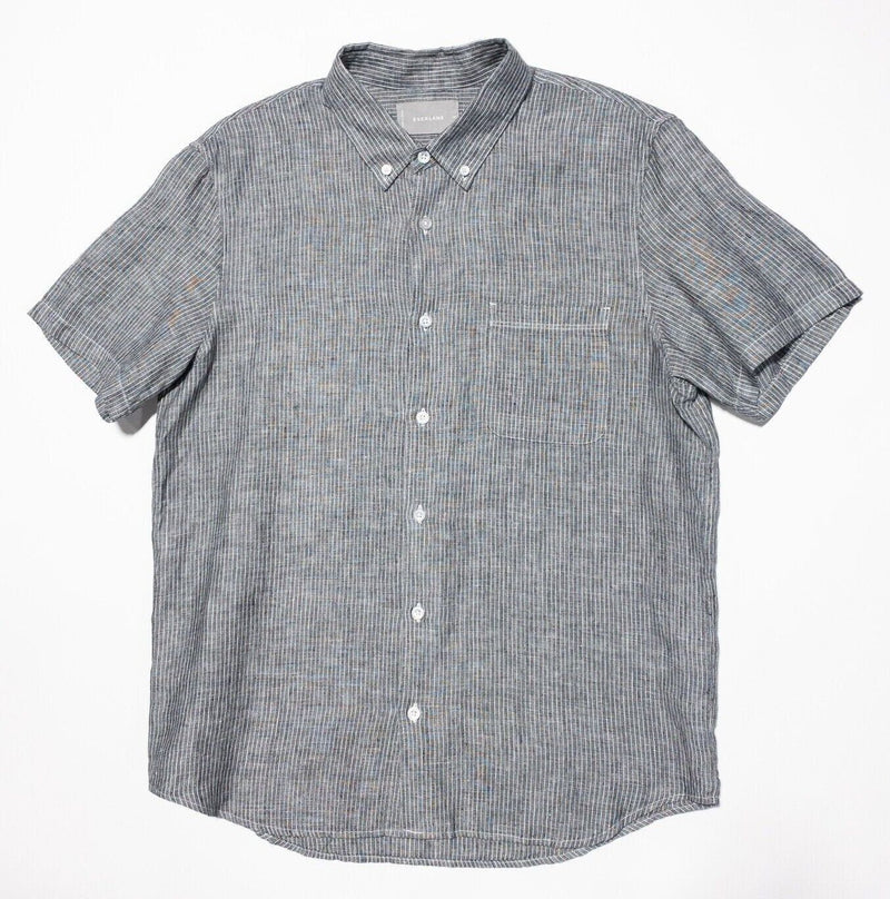 Everlane Linen Shirt Men's Medium Gray Striped Short Sleeve Button-Down