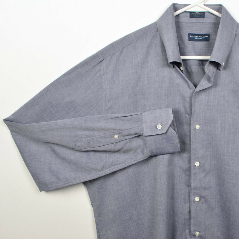 Peter Millar Collection Men's Large Cotton Cashmere Blend Gray Button-Down Shirt