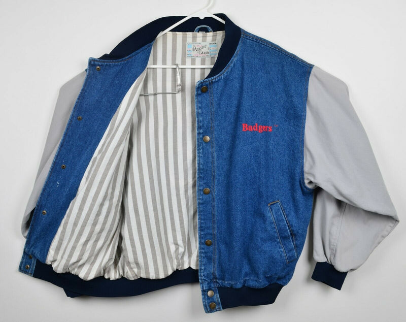 Vintage 90s Wisconsin Badgers Men's Large Admit One Denim Varsity Snap Jacket