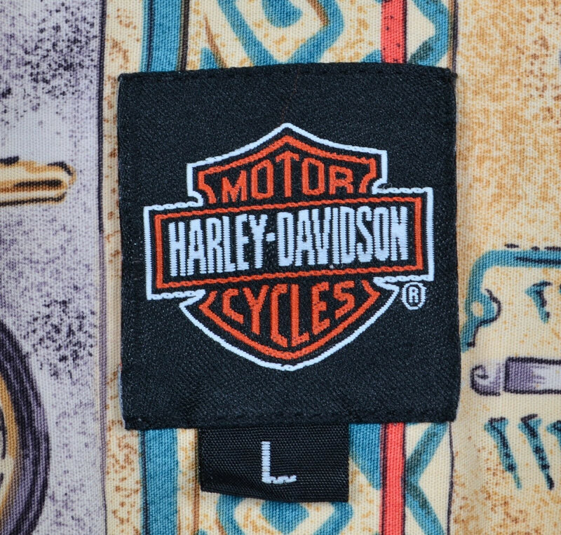 Vintage Harley-Davidson Men's Large Motorcycle Graphic Print Hawaiian Shirt
