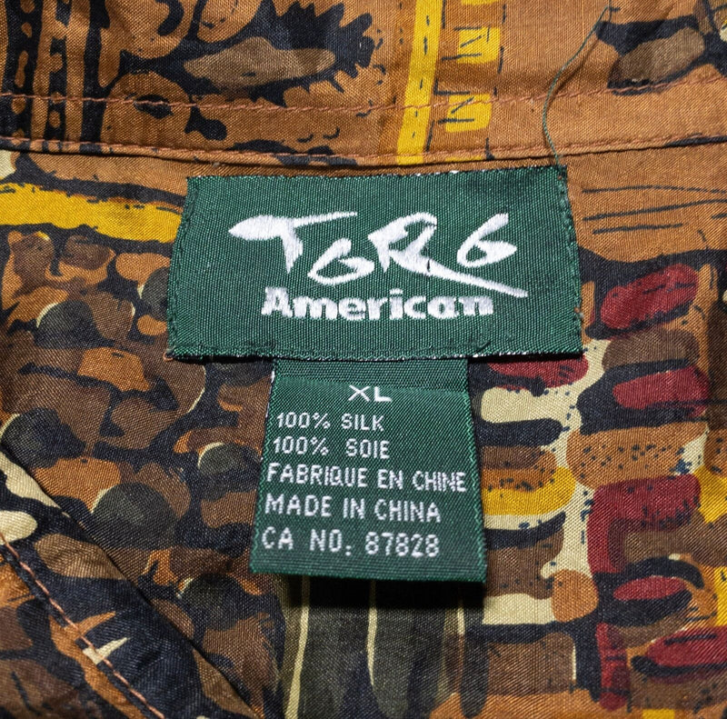 Torg American Silk Shirt Men's 2XL Vintage 90s Geometric Abstract Art Hawaiian